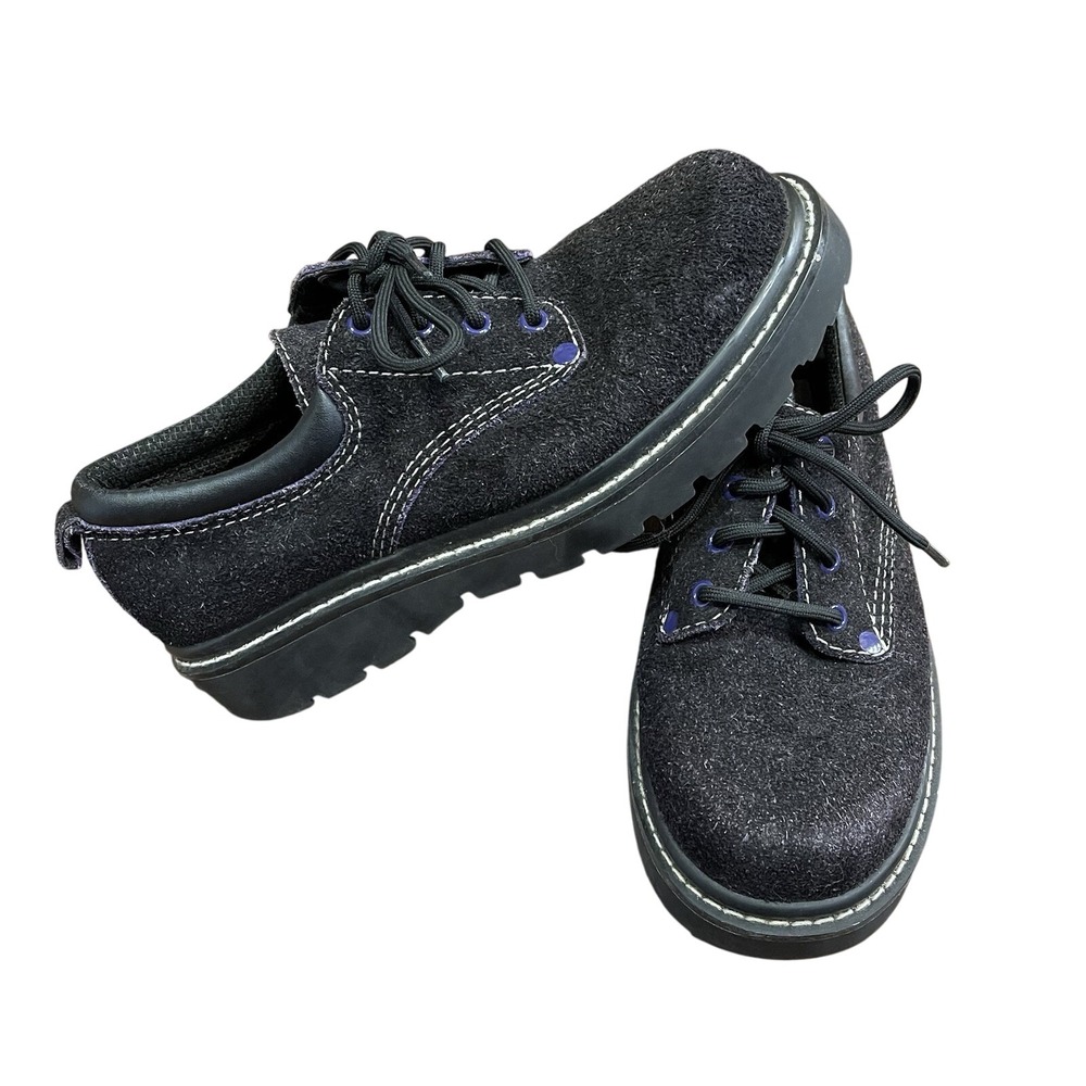 Y2K Suede Leather Arizona Platform Chunky Oxford Boots Women's 8 Black Purple